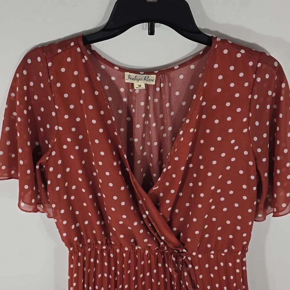 {Indigo Rose} Polka Dot Pleated Dress - Size MEDIUM - Picture 4 of 16